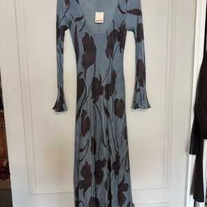 Free People Long Sleeve Blue and Brown Dress